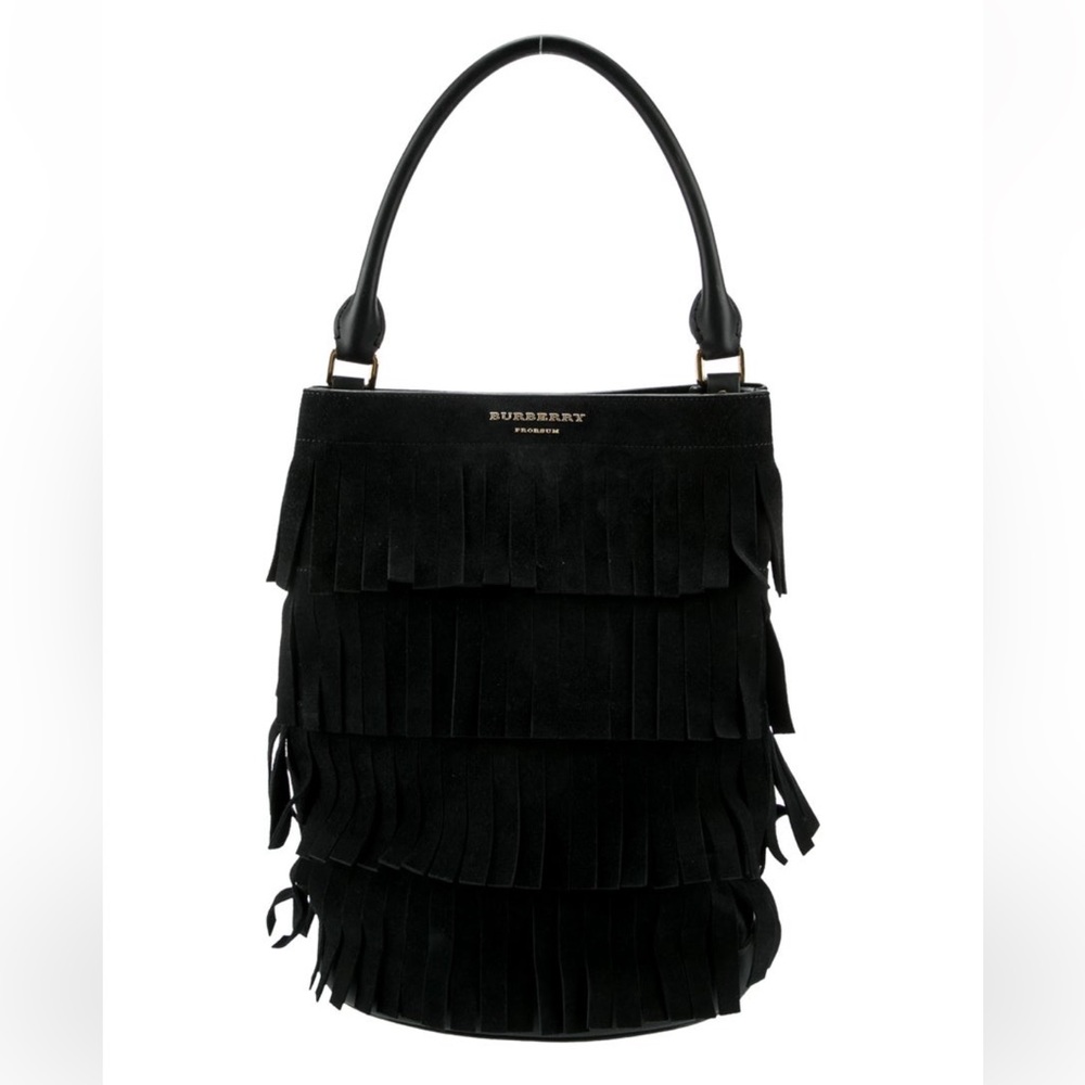 Burberry black suede bag large with fringes authentic boho western